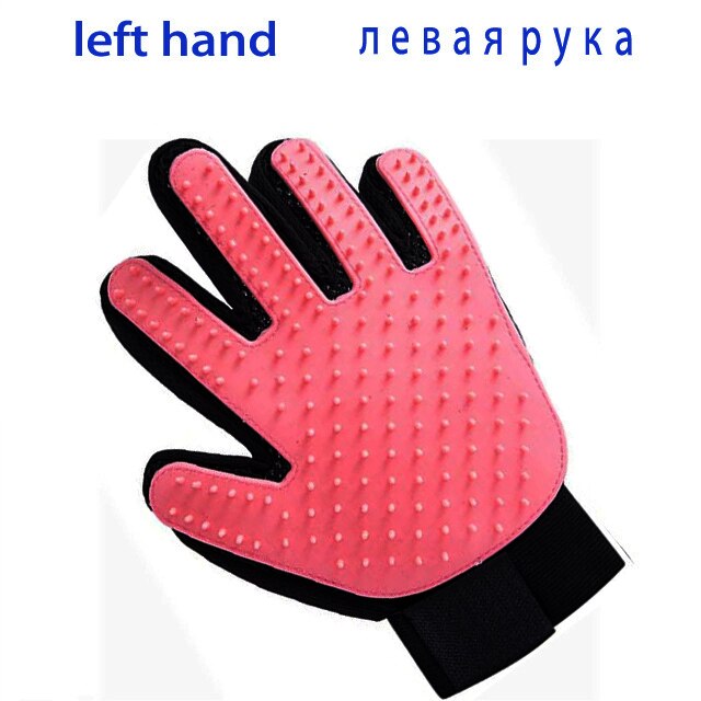 Guante de aseo para perros, gatos y mascotas, cepillo de baño, guantes de limpieza efectiva, depilación: Pink Left