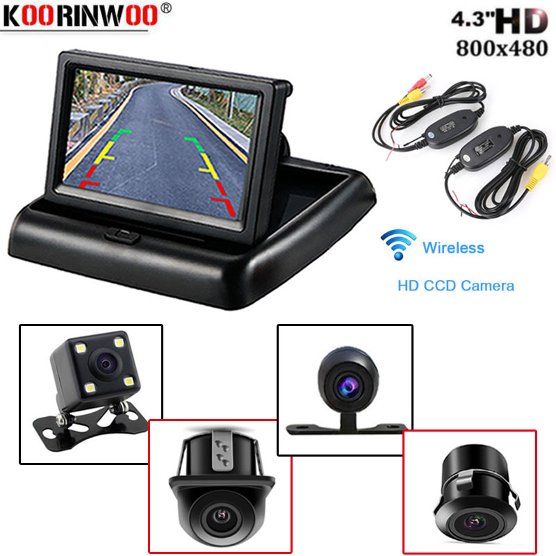 Koorinwoo bil-styling trådløs 4.3 hd sammenklappelig bil bagfra monitor bakvendt display med backup bagfra kamera til køretøj