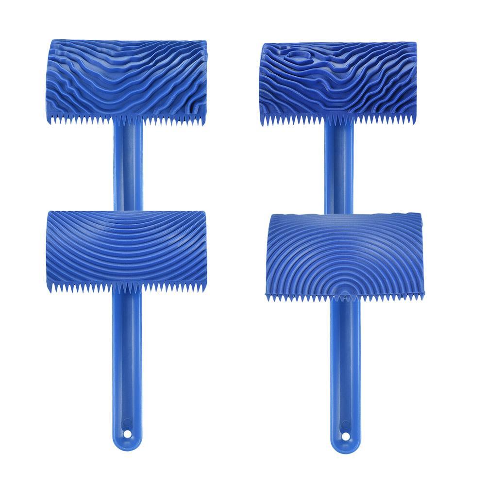Blue Rubber Wood Grain Paint Roller DIY Graining Painting Tool Wood Grain Pattern Wall Painting Roller with Handle Home Tool