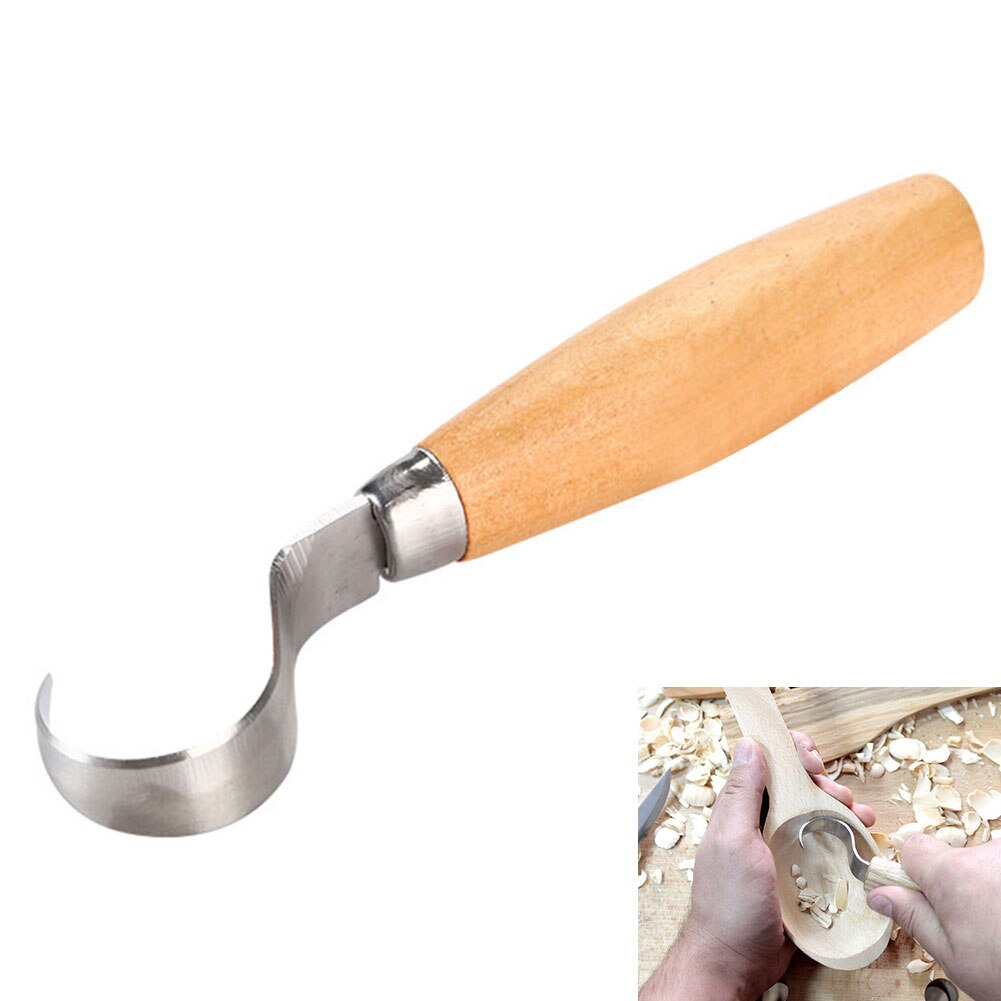 Haak Mes Hand Beitel Roestvrij Staal DIY Lepel Carving Gereedschap Crooked Ergonomische Art Craft Beginners Duurzaam Houtbewerking