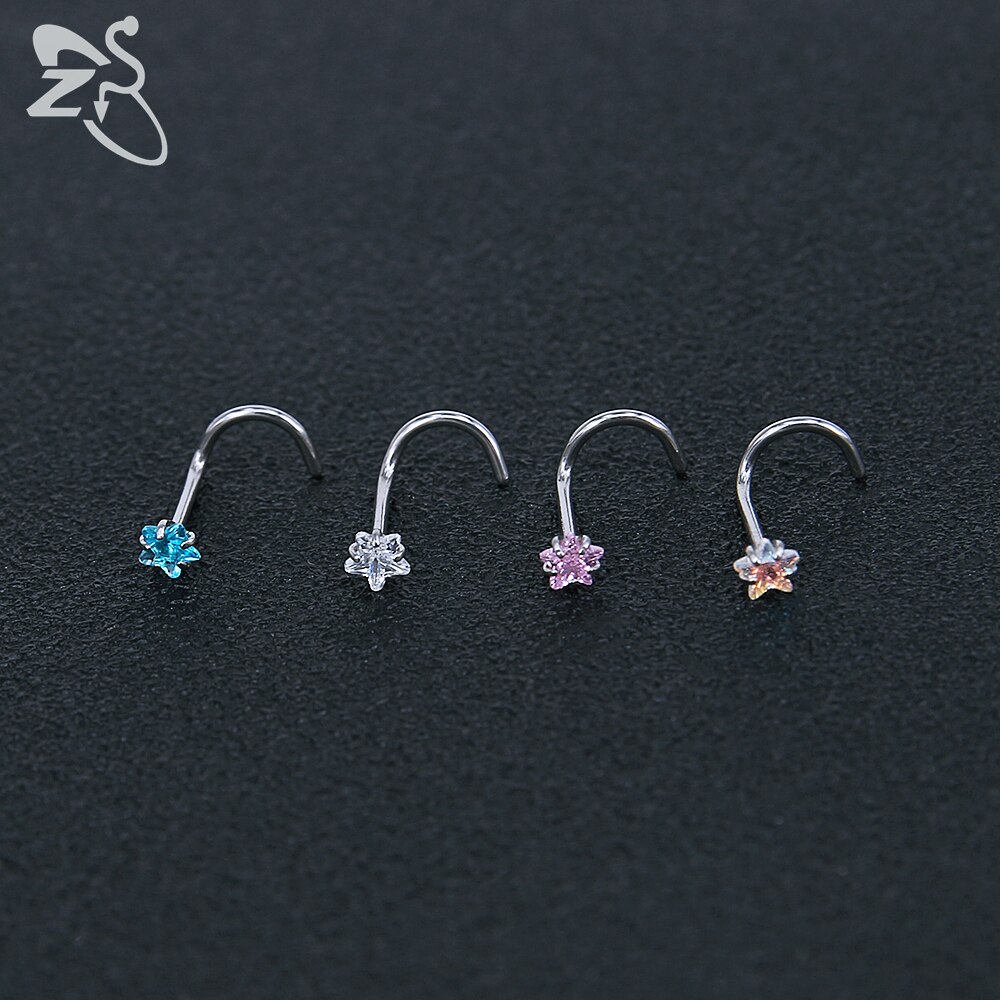 Zs piercing de nariz em aço inoxidável 3-12 porcelana, conjunto de pino redondo, estrela, coração, cristal cz, nariz, 3mm, forma de l, joia de piercing 20g