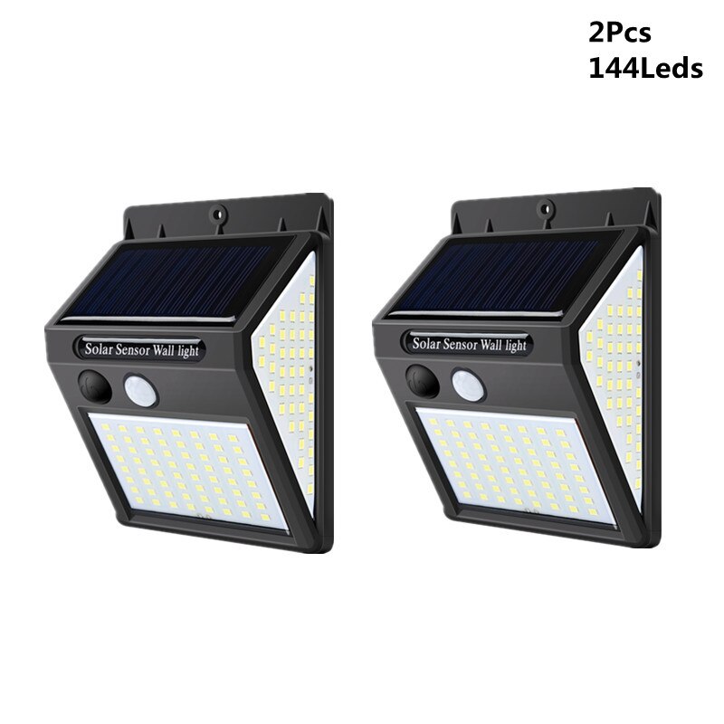 Solar Led Light Outdoor Lamp Pir Motion Sensor Led Wandlampen Schans Waterdicht Solar Voor Tuin Straat Lamp Outdoor Verlichting: 2Pcs 144Leds