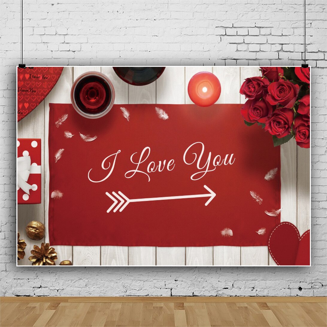 Valentine's Day Backdrop Red Rose I LOVE YOU Photography Background Photo Booth Studio Decor