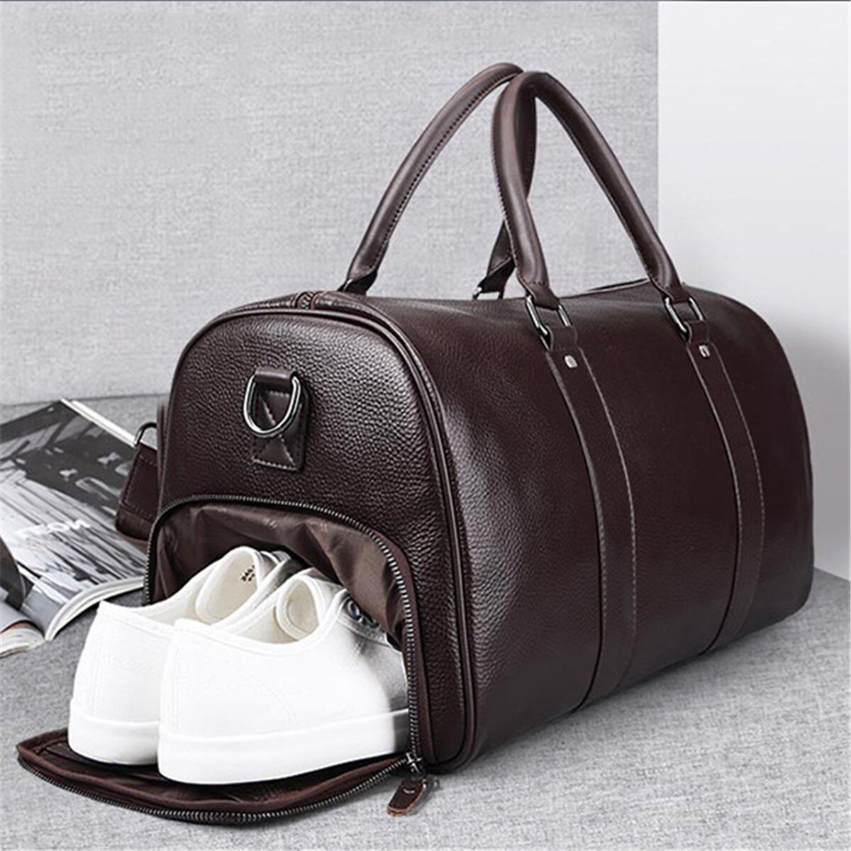 Large Travel Bag Black Fitness Yoga Shoulder Bags Separate Space for Shoes Handbags Men Leather Luggage Sac De Storage Package