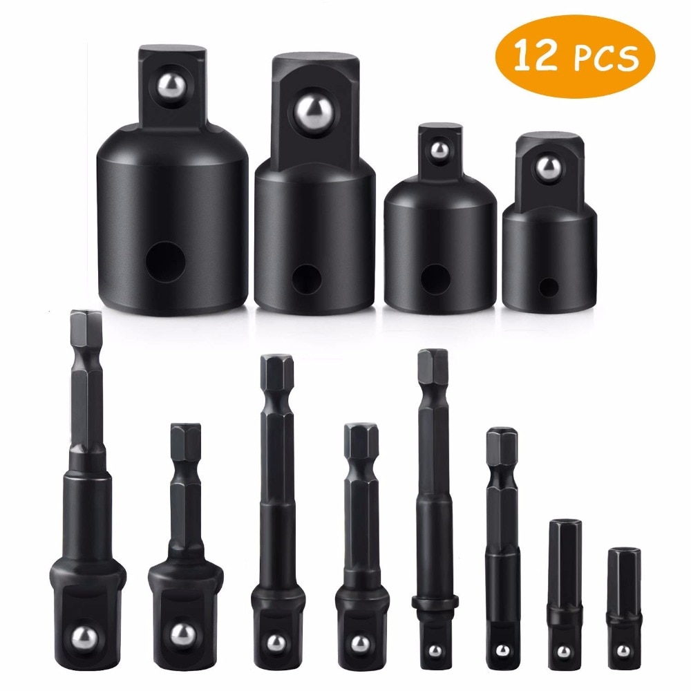 Adaptateur de douille de perceuse, adaptateur de douille Jeerbly pour les forets de puissance de conducteur d'impact ensemble d'extension tige hexagonale 1/4, 3/8, 1/2 pouce