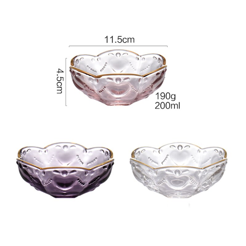 Small Glass Bowl European Transparent Gold Inlay Glass Bowl Color Peach Heart Glass Bowl For Ice Cream Fruit Dessert 3.45Inch