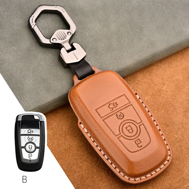 Retro Leather Remote Key Fob Holder Cover Case For Ford Edge Fusion Mustang Explorer Expedition F150 F250 F-350 F-450 keyless: 4BTNS Brown