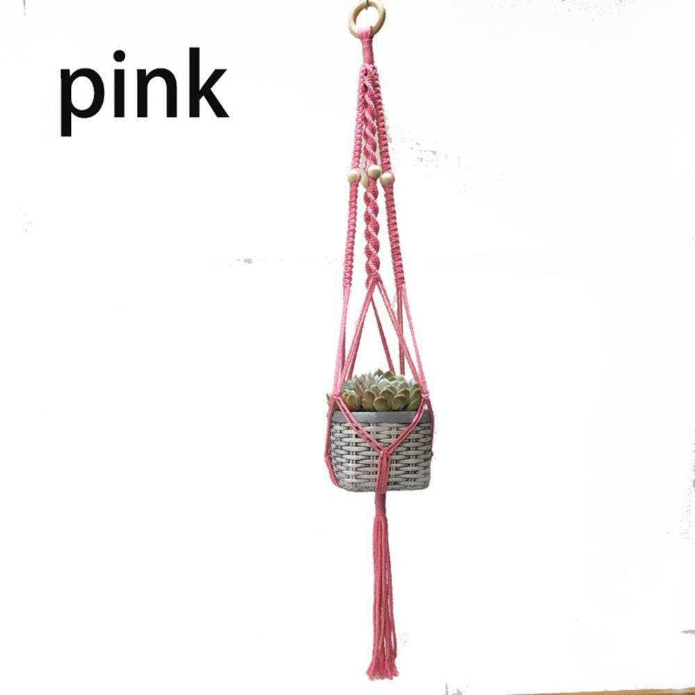 handmade macrame plant hanger balcony macrame plant hanger macrane pot tray: Pink