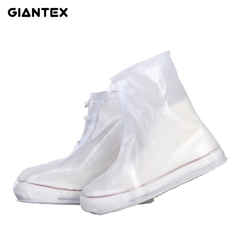 GIANTEX Men Women's Rain Waterproof Flat Ankle Boots Cover Heels Boots Shoes Covers Thicker Non-slip Platform Rain Boots