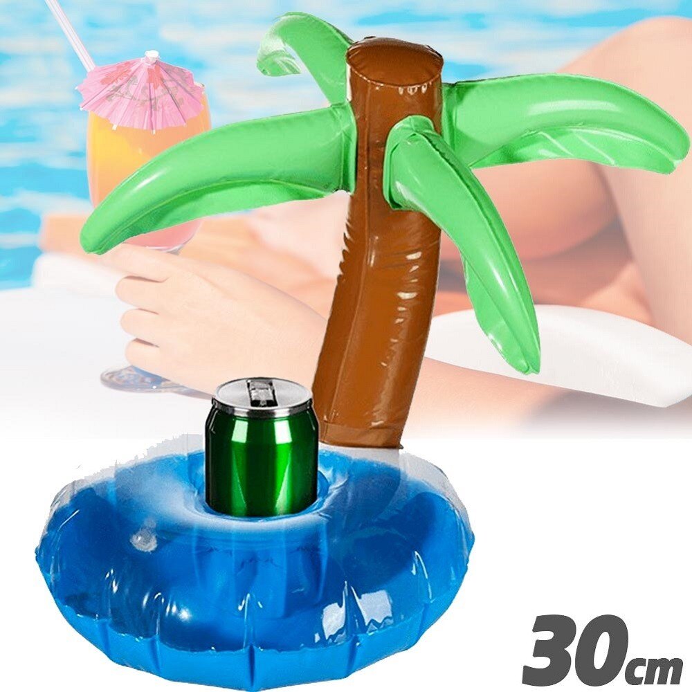 PORTA BIBITE GONFIABILE ISOLA con PALMA GALLEGGIANTE PORTA LATTINA PISCINA 30 CM