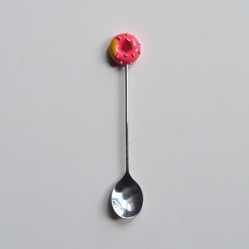 Cuillère à beignet en acier inoxydable, gâteau café Dessert thé glaces cuillères à remuer bonbons cuillère à thé mignonne de dessin animé 1 pièce