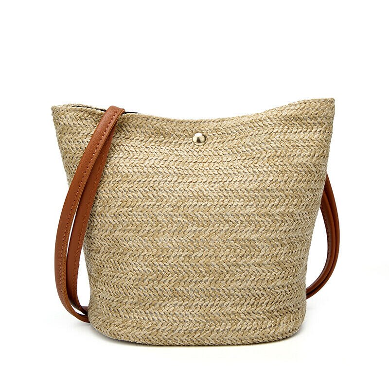 Sac à main tissé en paille pour femmes, sac bohème en rotin avec osier, sac à bandoulière de plage, , décontracté: CAMEL
