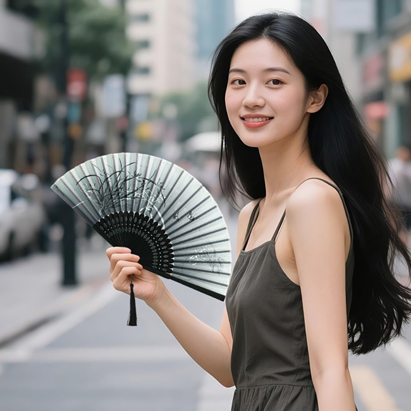 Chinese Style Black Folding Fan Hanfu Qipao Matching Home Decoration Photography Manual Cooling Bamboo Beautiful Men Women's Fan