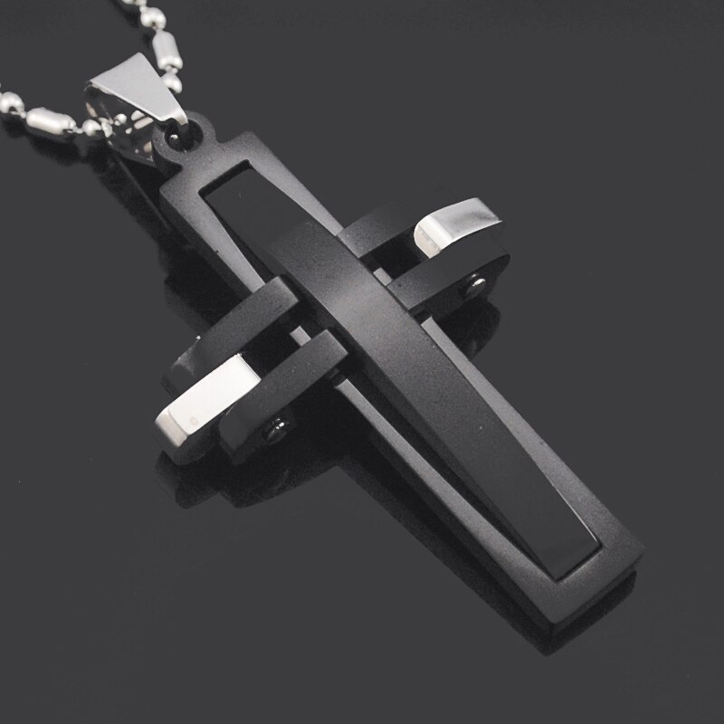 ATGO Black Cross Jewelry Charm chain Women's/Men's Stainless steel Necklaces For Boys And Girls Lover