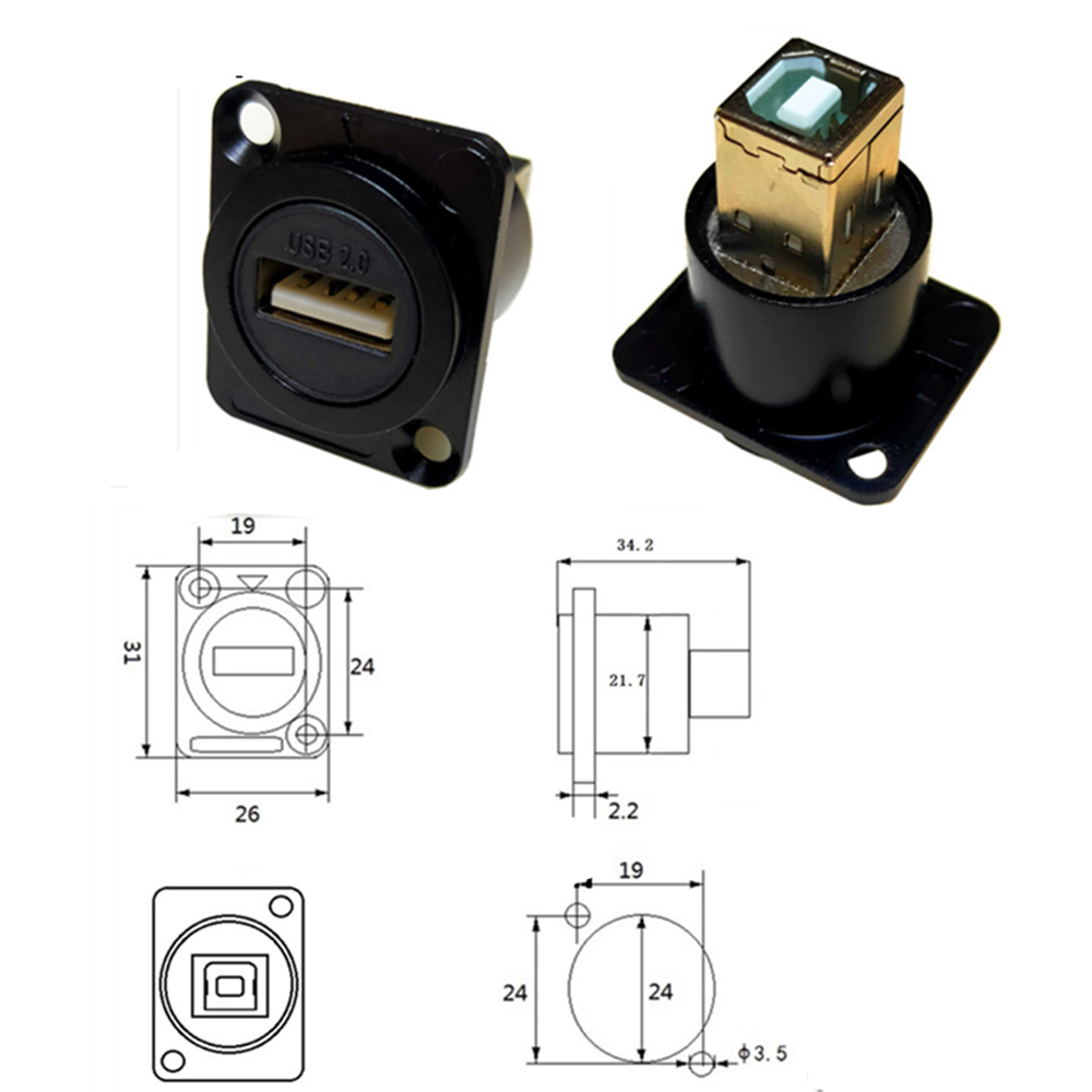 D Type Chassis USB 2.0 3.0 Connector Type C Female to Female USB-C Converter Adapter Type-C Panel Mount DIY Jack: Gold