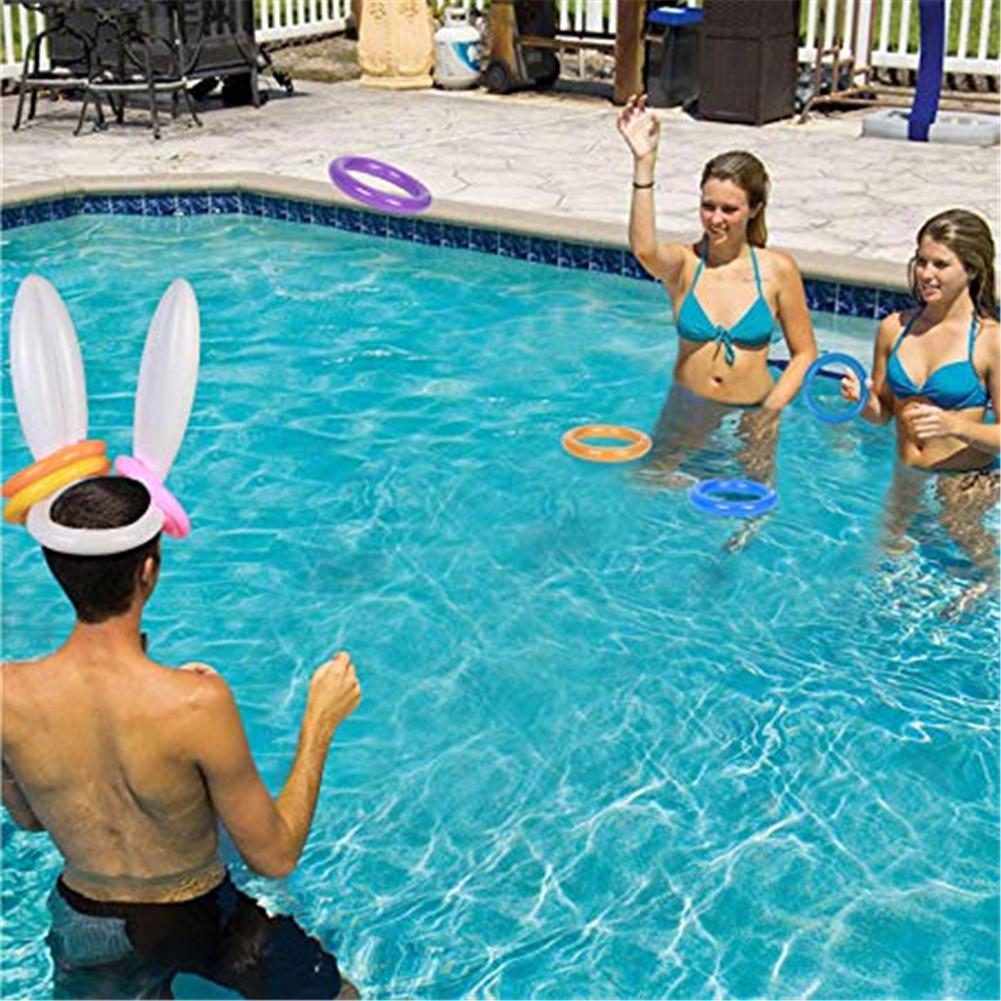 Kuulee Easter Inflatable Bunny Rabbit Ears Hat with Rings for Game Prop