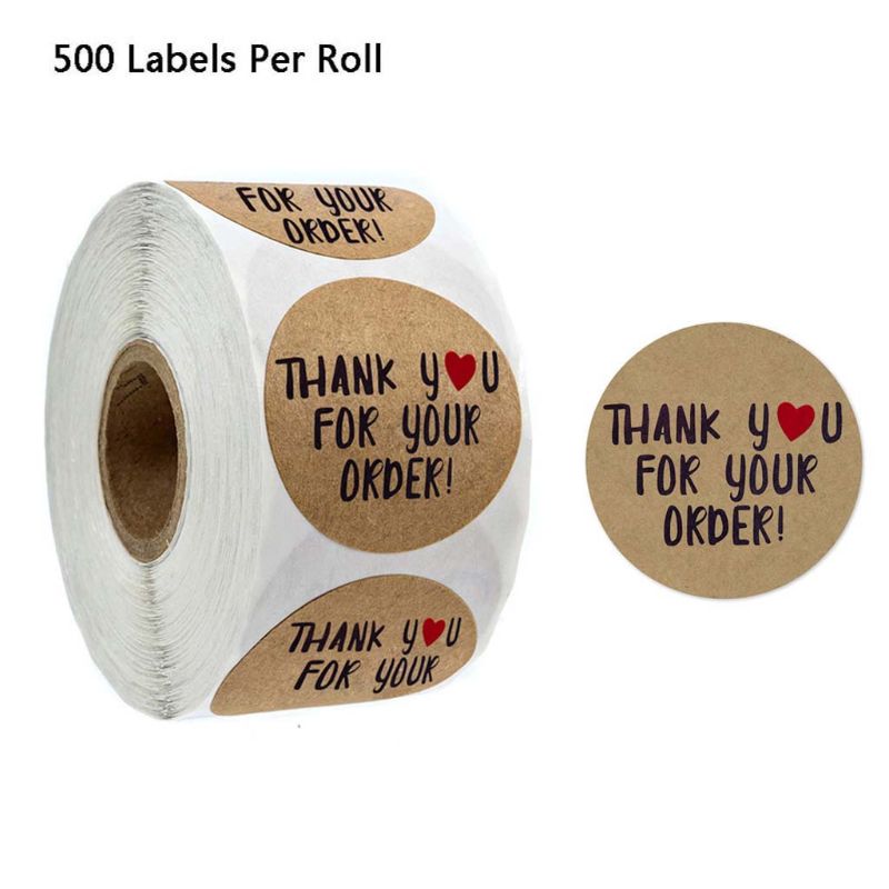 Gold foil Kraft paper thank you stickers seal labels for wedding envelope handmade sticker 500 pcs/roll labels sticker