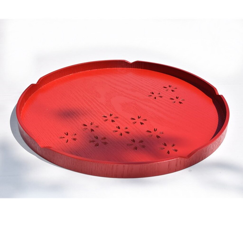 6 Types Serving Tray Wooden Tray Japanese Style Tea Home Hotel Guest Room Dish Round Wood Trays with Hollowed-out Cherry Blossom