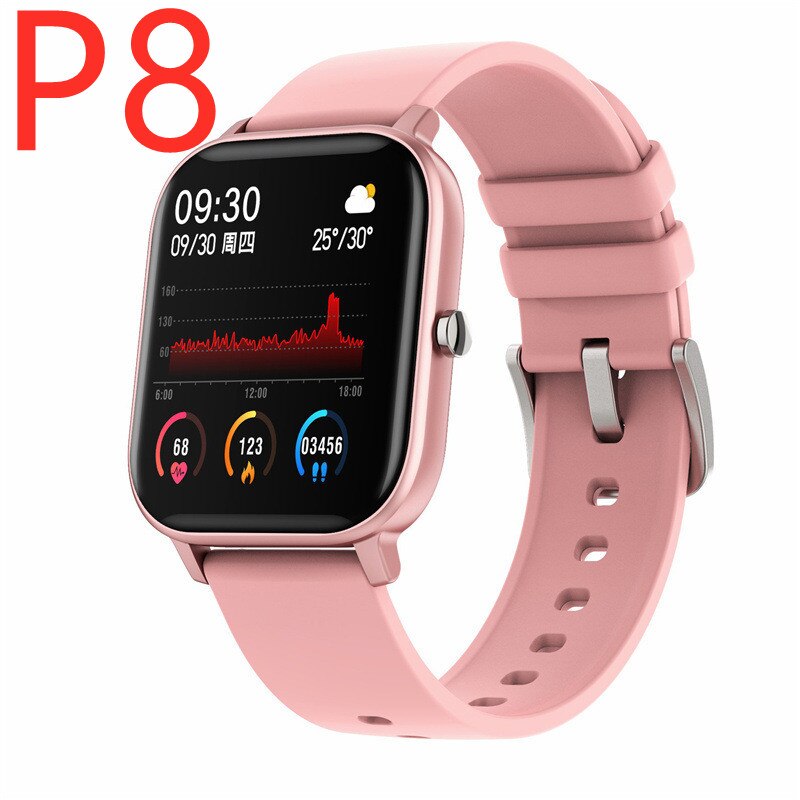 P8 Smart Uhr Männer Gebaut-in Spiel IP67 Wasserdichte Fitness tracker Heart Rate Monitor Frau Smartwatch für iOS Android telefon: P8 pink