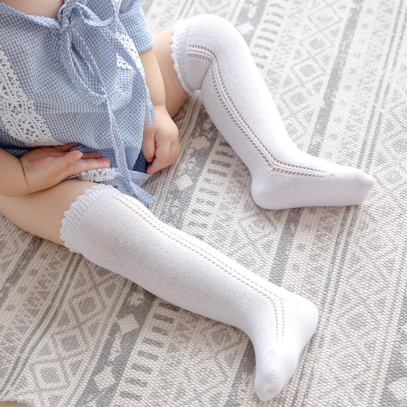 Warmom Baby Mädchen Jungen Knie Hohe Socken Rohr Rüschen Säuglinge Kleinkinder Socken freundlicher Lange Socken für Mädchen Baumwolle freundlicher socken: Weiß / 9cm Pro 0-1Y