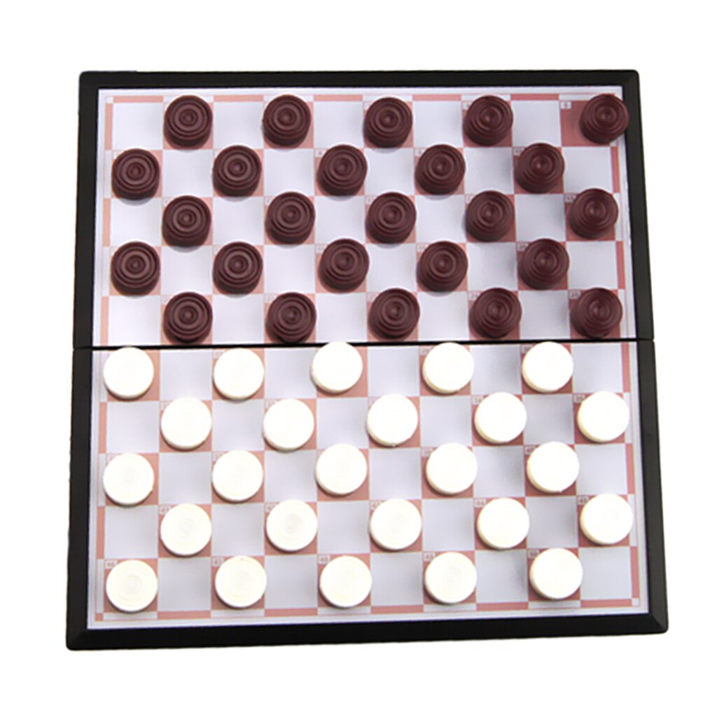 Branco & brown checkers magnéticos/draughts dobrável chessboard jogo de xadrez internacional jogo de tabuleiro de viagem quebra-cabeça brinquedo festa diversão