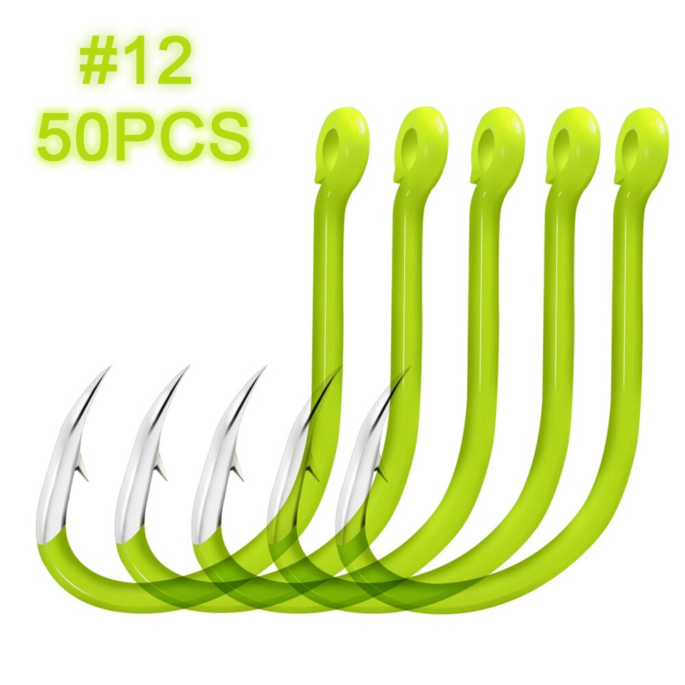 Lixada 50pcs/lot Luminous Fishing Hooks Carbon Steel Glow In Night Luminous Fishing Hooks for Carp Pesca: Hole 12