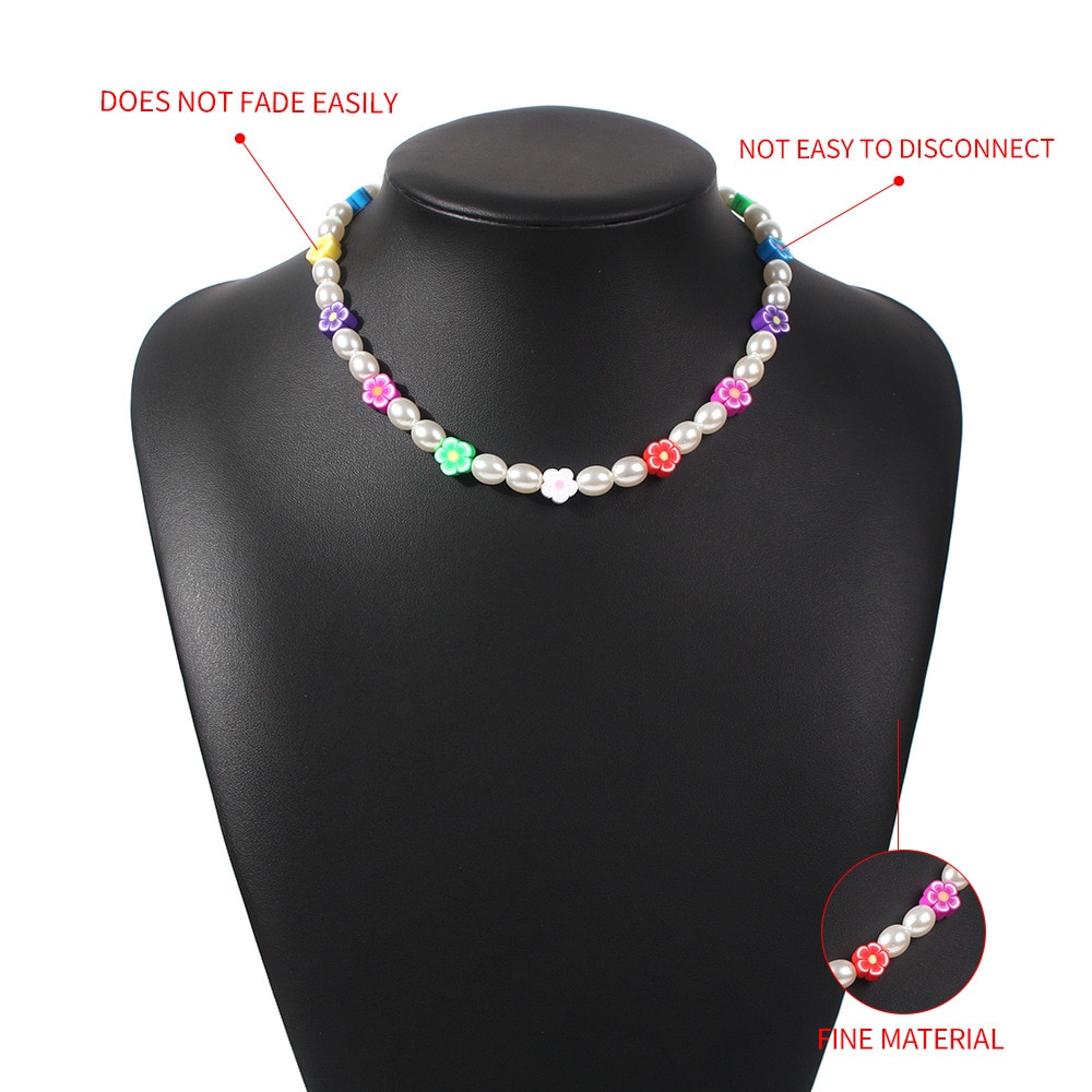 DIEZI Korean Bohemian Imitation Pearl Necklace For Women Sweet Girls Choker Necklace Multicolor Flower Beads Necklace Jewelry