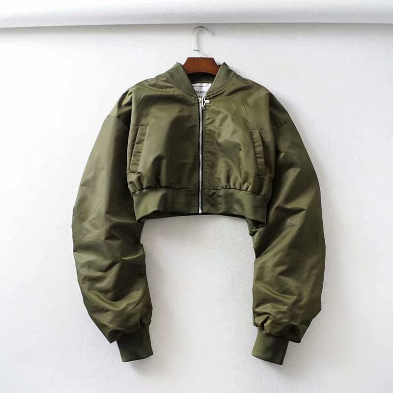 Hwlzltzht höst kort kvinnor baseball jackor lösa kappor kvinnor dragkedja casual basic jacka bomber coat kvinnliga ytterkläder toppar: Armégrön / S
