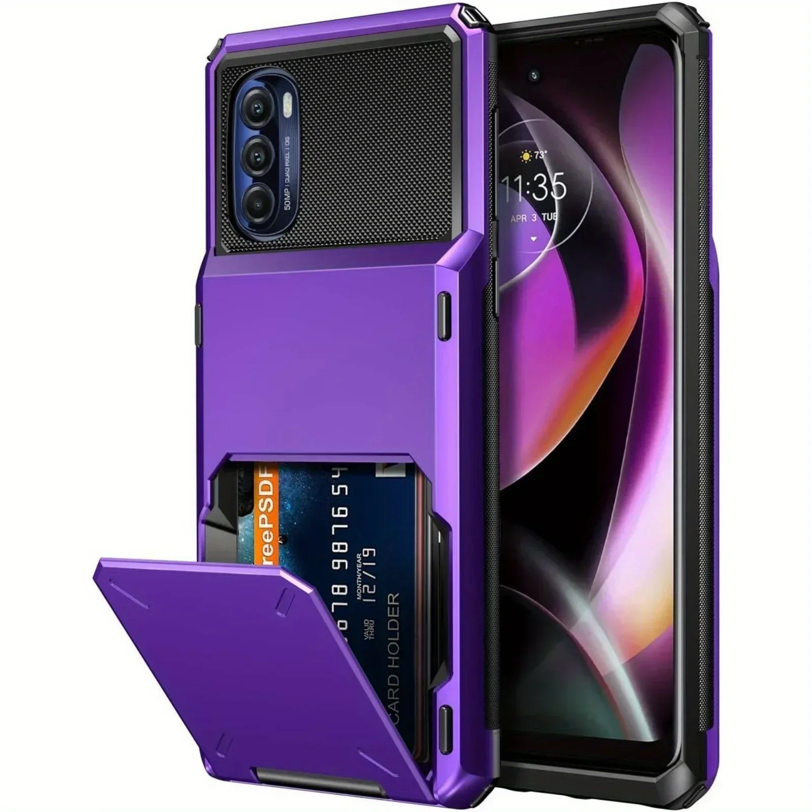 Card Case for Moto G 5G Case Wallet Cover 4-Card Credit Card Holder ID Slot Hard Shell Rugged Armor Case for Moto G 5G: black