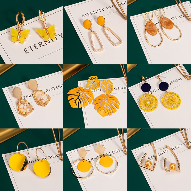 POXAM – boucles d'oreilles pour femmes, , jaune, mignon, géométrique, arcylique, goutte d'or, bijoux à la ,