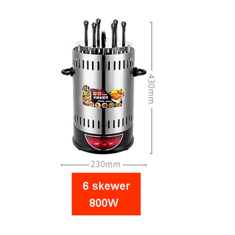 Electric Kebab Grill Machine Automatic Rotating Barbecue Smokeless Barbecue Tools Smokeless Mutton BBQ Skewers Machine: 6 skewers