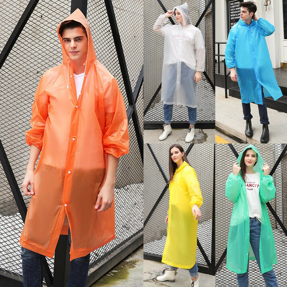 Chubasquero para adultos, transparente, impermeable, de plástico, reutilizable, Poncho para la lluvia, capucha para señora, hombre, viaje, Camping, impermeable, traje