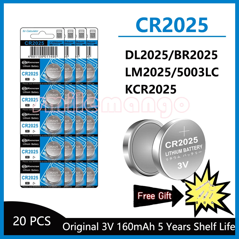 3V 160mAh CR2025 Lithium Button Battery DL2025 BR2025 5003LC LM2025 Coin Cell Watch Batteries for Toys Clock Calculator: WHITE