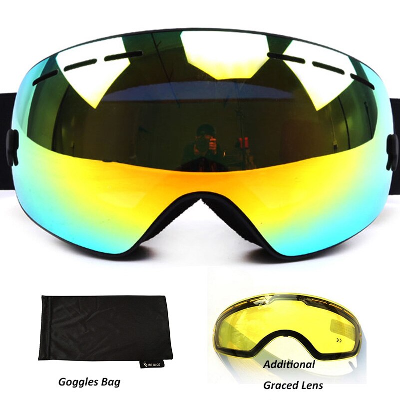 Anti-fog Ski Goggles UV400 polarized Ski Glasses Double Lens Skiing Snowboard Snow Goggles Ski Eyewear With case for Man women: frame black