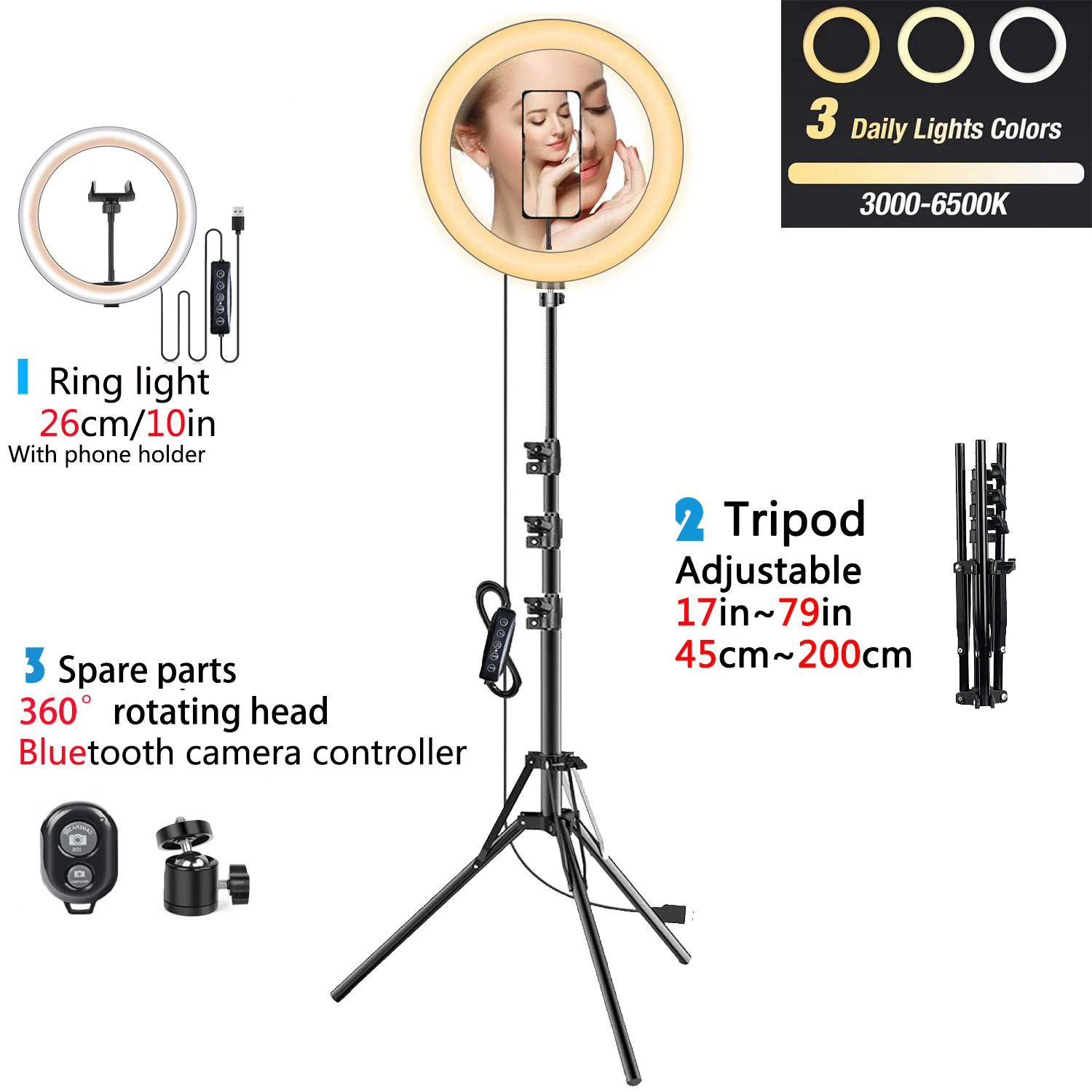 10 pollici RGB Selfie Ring Light Treppiede Supporto per telefono Fotografia RingLight Cerchio Luce di riempimento Lampada a colori a LED Trepied Makeup: YELLOW