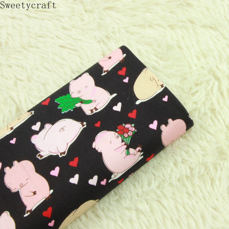 110x45cm Thick 100% Cotton Fabric Heart Pig Print Cloth Sewing Dress Quilting Fabrics Patchwork Needlework DIY Handmade Material