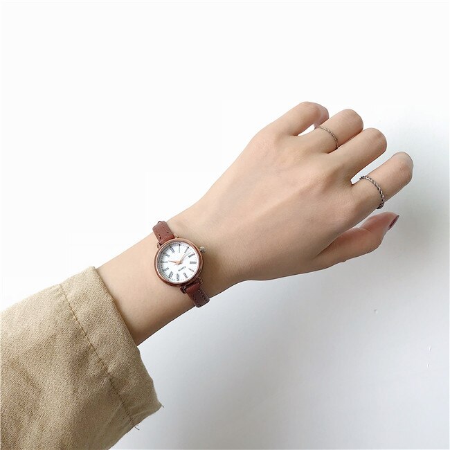 Retro Relojes de mujer Vintage cualidades pequeñas señoras relojes de pulsera de cuero Vintage reloj de de reloj femenino: Brown White