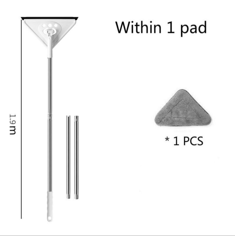 Driehoek Mop Voor Wassen Glazen Plafond Dust Cleaning Zuigmond Keuken Muur Platte Vloeren Windows Telescopische Ruitenwisser Borstel Huishouden: 1.9M within 1 pad