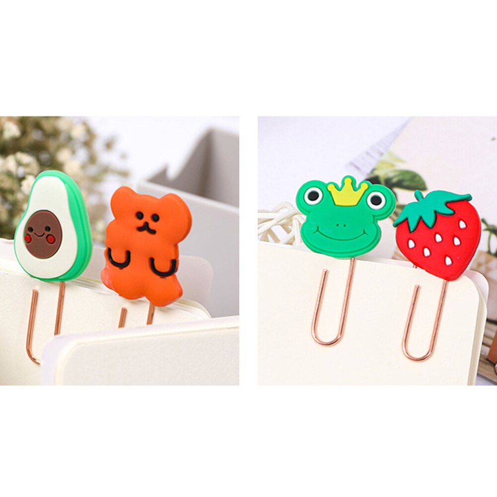 8pcs Korean Ins Style Cartoon Pattern Paper Clip Binding Pin Office Paper Clip Bookmark(Strawberry)