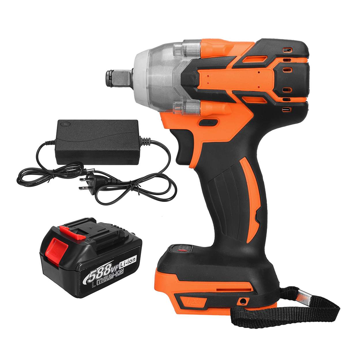 Llave de impacto eléctrica de 21V, destornillador de impacto sin escobillas, taladro eléctrico con 1 Batería y 1 cambiador, herramienta eléctrica para el hogar: Orange 1 Battery