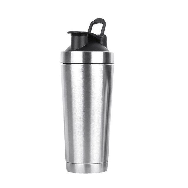 Shaker Bottle Stainless Steel Shaker Cup Mug Water Bottle Vacuum Double Walled Protein Shaker Bottle Stainless Steel Shaker Cup: Black / 700ml