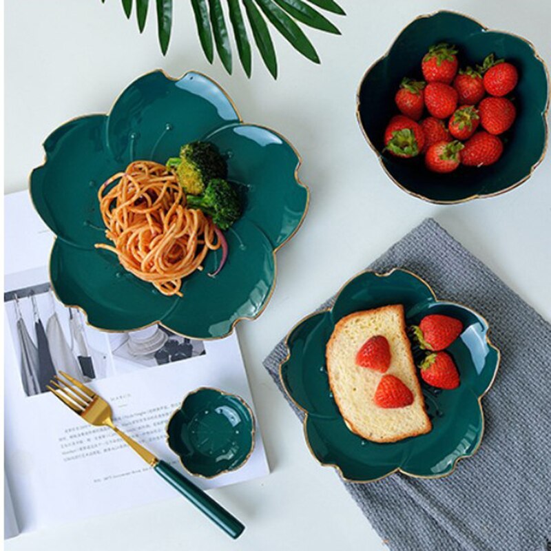 Neue Keramik Japanische Süßigkeiten Snacks Lebensmittel Trays Kuchen Stehen Nordic Malachit Grün Hochzeit Dekoration Tablett Küche Veranstalter