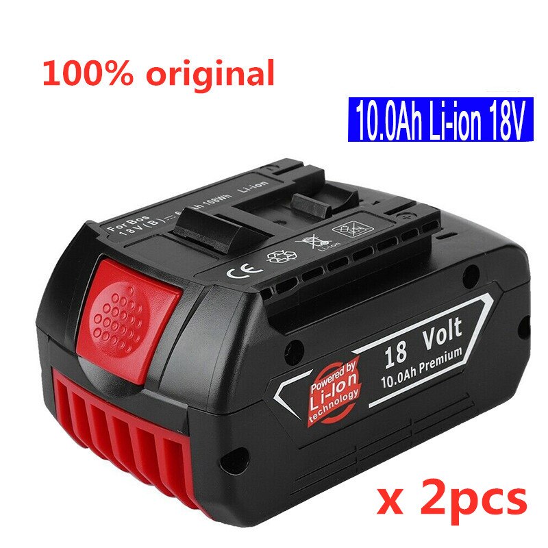 18V 10000mAh Rechargeable For Bosch 18V Battery Backup10.0A Portable Replacement BAT609 Indicator light+3A Battery Charger: White