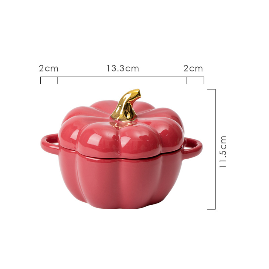 Pumpkin Ceramic Bowl with Lid 15oz Pumpkin Soup Bowl with Handle Pumpkin Decor Storage Jar for Home Thanksgiving Halloween Party: Red