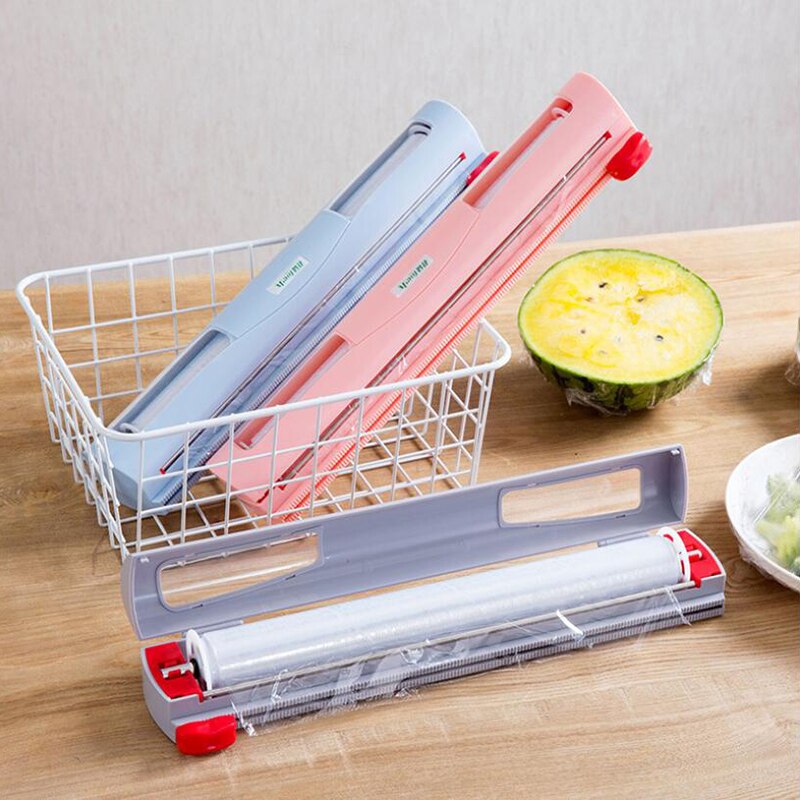 Food Wrap Dispenser Foil Cling Film Wrap Dispenser Plastic Sharp Cutter Plastic Wrap Storage Holder Dispense Kitchen Tool