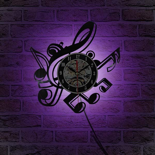2021 novo relógio de parede vinil novidade sala estar do vintage retro vinil temas musicais cd record clock 3d decoração da sua casa relógio: B with 7 color light