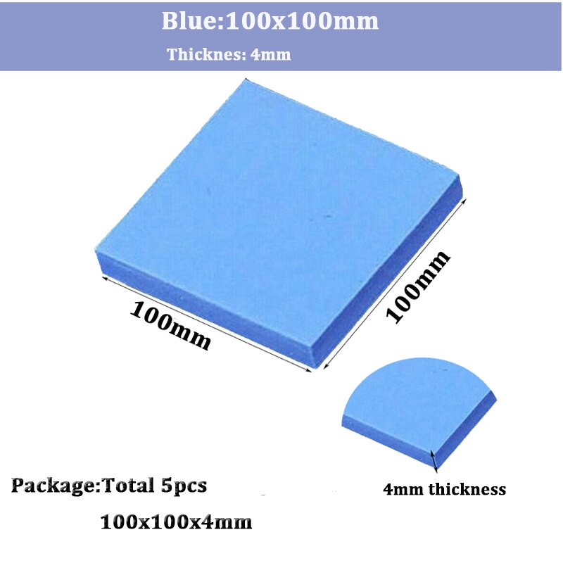 5Pcs 100x100mmThermal Pad 2mm 2.5mm 3mm 4mm 5mm CPU Heatsink Pad Cooling Conductive Silicone Thermal Pad White: 5pcs blue 4mm