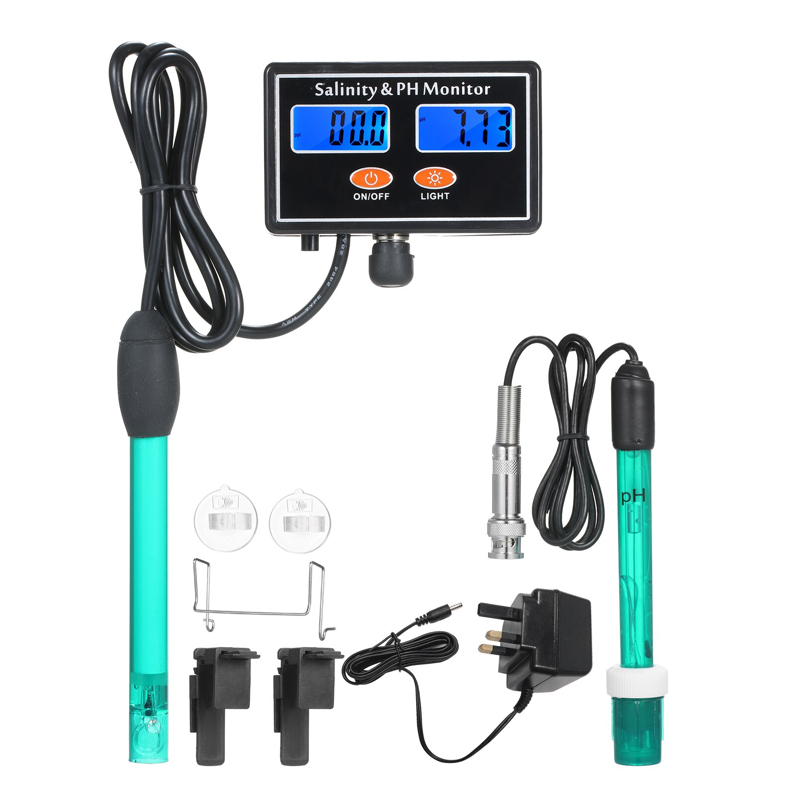 2-en-1 PH/salinité moniteur de de l'eau pH et salinité moniteur mètre eau de mer salinité moniteur PH de l'eau testeur: UK Plug