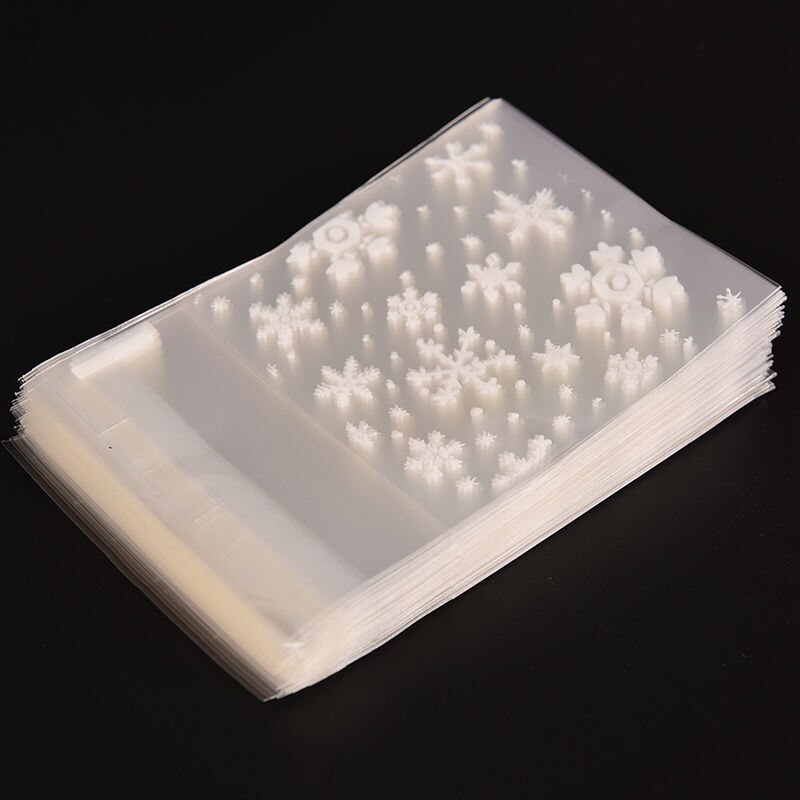 Sacs d'emballage pour de noël, Mini pochette transparente à récurer à plat pour noël, flocon de neige, bricolage, sachets de bonbons, sachet de biscuits en plastique, 100 pièces