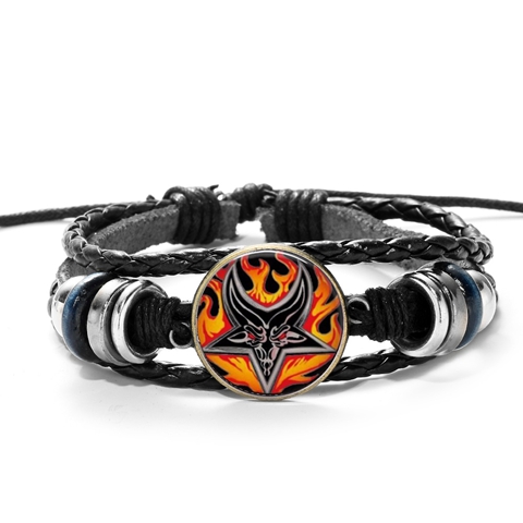 Red Goat Head Braided Bracelet Men Retro Bronze Pentagram Pattern Leather Bracelets Bangle Satanism Gothic Style: Style 13